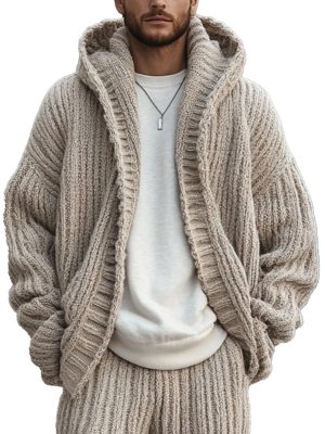 Men's Chunky Knit Hooded Cardigan – Fast 24-Hour Shipping