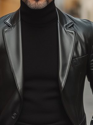 Men's Casual Leather Jacket with Lapel & 3 Pockets – Fast 24-Hour Shipping