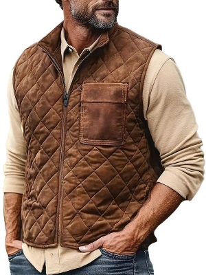 Vintage Quilted Vest with Stand Collar and Zipper – Fast 24-Hour Shipping