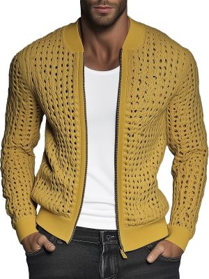 Men's Hollow-Knit Stand Collar Zip-Up Jacket – Fast 24-Hour Shipping