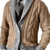 Two-Tone Knitted Cardigan for Men – Casual Single-Breasted Lapel Sweater with 24-Hour Shipping