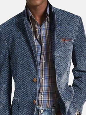 Vintage Herringbone Suede Blazer with 3 Pockets – Casual Jacket, Ships in 24 Hours