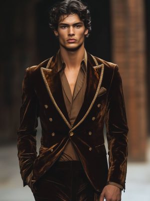 Men's British Retro Velvet Blazer with Notched Lapel – Fast 24-Hour Shipping