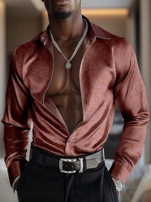 Men's Luxury Cashmere Blend Satin Dress Shirt with Long Sleeves
