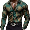 Men's Vintage Gold Paisley Satin Shirt - Long Sleeve Dress Shirt for Men