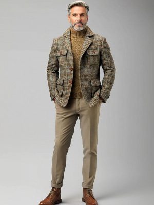 Men's Vintage Plaid Casual Coat with Multi-Pockets – Single-Breasted Lapel Jacket, Ships in 24 Hours