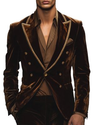 Men's British Retro Velvet Blazer with Notched Lapel – Fast 24-Hour Shipping