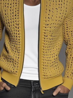 Men's Hollow-Knit Stand Collar Zip-Up Jacket – Fast 24-Hour Shipping