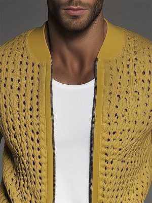 Men's Hollow-Knit Stand Collar Zip-Up Jacket – Fast 24-Hour Shipping