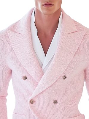 Men's Pink Double-Breasted Knit Blazer – Fast 24-Hour Shipping, Modern Fit Casual Jacket