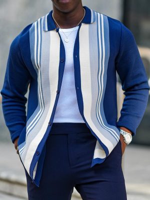 Striped Knit Cardigan with Lapel & Buttons – Casual Lightweight Sweater, Ships in 24 Hours