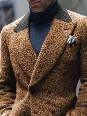 Vintage Sherpa Blazer with Contrast Stitching – Retro Casual Lapel Jacket with Double Pockets, Ships in 24 Hours