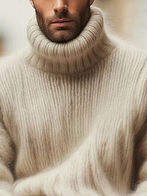 Mohair Knit Sweater with High Neck & Long Sleeves – Fast 24-Hour Shipping