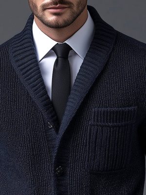 Solid Color Knitted Cardigan with Lapel Collar & 3 Pockets – Ships in 24 Hours
