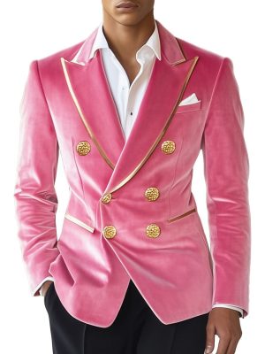 Men's Pink Velvet Vintage Double-Breasted Blazer – Fast 24-Hour Shipping