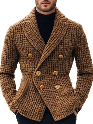 Men's Vintage Double-Breasted Knit Cardigan with Metal Buttons – Fast 24-Hour Shipping