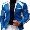 Men's Casual Leather Motorcycle Jacket with Stand Collar, Contrast Stitching & Full Zipper – Ships in 24 Hours