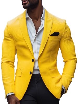 Men's Solid Waffle Texture Single-Breasted Blazer with Notched Lapel – Ships in 24 Hours