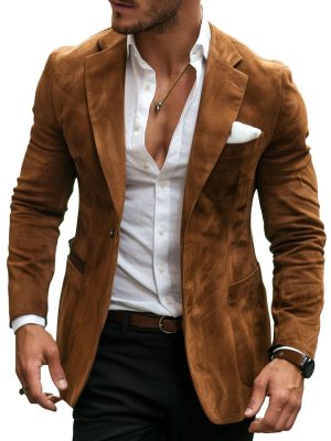 Men's Vintage Suede Blazer with Lapel & Three Pockets – Casual Jacket with 24-Hour Shipping