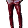 Red Crocodile Leather Pants – Stylish Slim-Fit Pants with 24-Hour Shipping