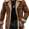 Men's Vintage Suede Shearling Jacket with Fleece Lining, Zipper Pockets & Reversible Fur Collar – Mid-Length Winter Coat