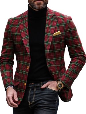 Men's Plaid Casual Blazer with Festive Lapel Design – Single-Breasted, Fast 24-Hour Shipping