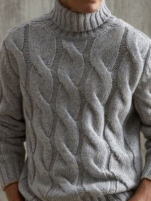 Gray Turtleneck Cable Knit Pullover Sweater – Fast 24-Hour Shipping