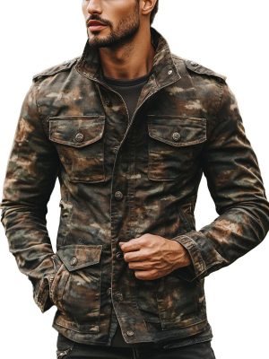 Men's Vintage Camo Jacket with Multiple Pockets & Zipper Closure – Fast 24-Hour Shipping