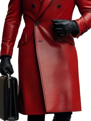 Business-Style Double-Breasted Leather Overcoat with 24-Hour Shipping