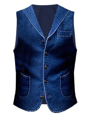 Men's Retro Denim Vest with Front Pockets – Solid Color Casual Suit Vest, Ships in 24 Hours