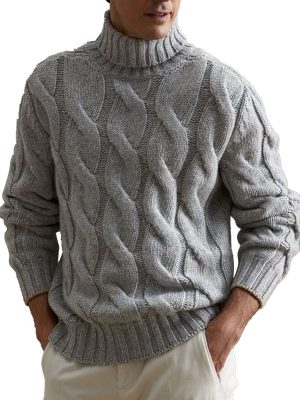 Gray Turtleneck Cable Knit Pullover Sweater – Fast 24-Hour Shipping