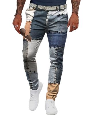 Vintage-Inspired Denim Patchwork Pants with Double Pockets – Casual Unisex Jeans