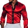 Men's Long Sleeve Satin Shirt with Contrast Trim - Stylish Casual Dress Shirt for Men