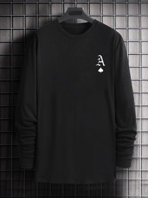 Men's Casual Long Sleeve T-Shirt with Round Neck and Bold Letter Print - Everyday Wear