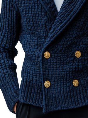 Men's Double-Breasted Knit Cardigan - Solid Color Lapel Sweater with 24-Hour Shipping