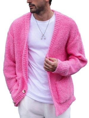 Men's Loose Knit Cardigan – Single-Breasted, Double-Pocket Casual Sweater with 24-Hour Shipping