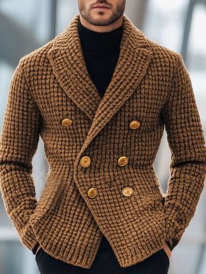 Men's Vintage Double-Breasted Knit Cardigan with Metal Buttons – Fast 24-Hour Shipping