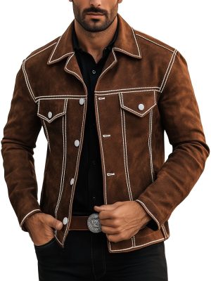 Men's Vintage Suede Jacket with Notched Lapel – Casual Retro Style, Ships in 24 Hours