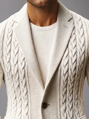 Fashionable Solid Color Knitted Blazer Jacket with Notched Lapel – Ships in 24 Hours