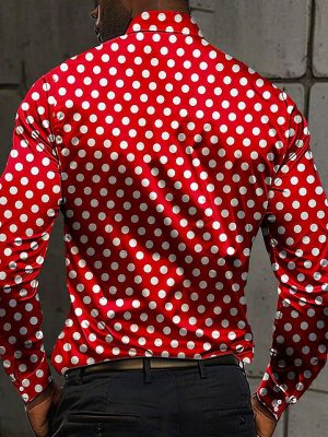 Men's Casual Long Sleeve Polka Dot Shirt - Stylish Printed Button Down for Everyday Wear