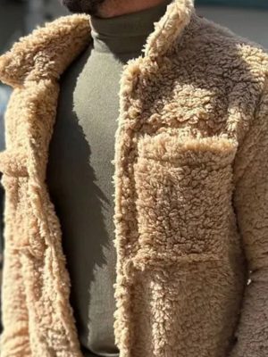 Sherpa Thermal Coat with Double Pockets – Single-Breasted Lapel Winter Jacket, Ships in 24 Hours