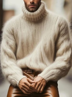 Mohair Knit Sweater with High Neck & Long Sleeves – Fast 24-Hour Shipping