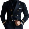 Vintage Navy Double-Breasted Blazer with Multi-Pockets – Fast 24-Hour Shipping