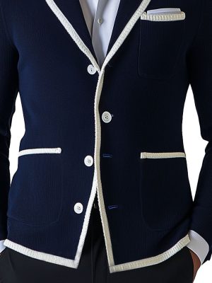 Men's Contrast Color Knit Cardigan with Lapel & Pocket – Single-Breasted, Fast 24-Hour Shipping