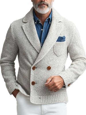 Men's Vintage Double-Breasted Knitted Cardigan – Casual Lapel Sweater with 24-Hour Shipping