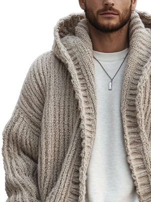 Men's Chunky Knit Hooded Cardigan – Fast 24-Hour Shipping