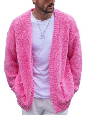 Men's Loose Knit Cardigan – Single-Breasted, Double-Pocket Casual Sweater with 24-Hour Shipping
