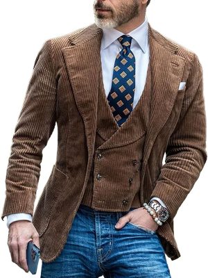 Retro Corduroy Blazer for Men - Solid Color Casual Jacket with 24-Hour Shipping