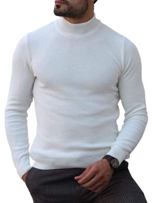 White Turtleneck Knit Pullover Sweater – Fast 24-Hour Shipping, Versatile Casual Fit