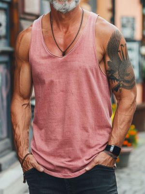 Men's V-Neck Cotton Tank Top – Lightweight Solid Color Casual Sleeveless T-Shirt for Summer
